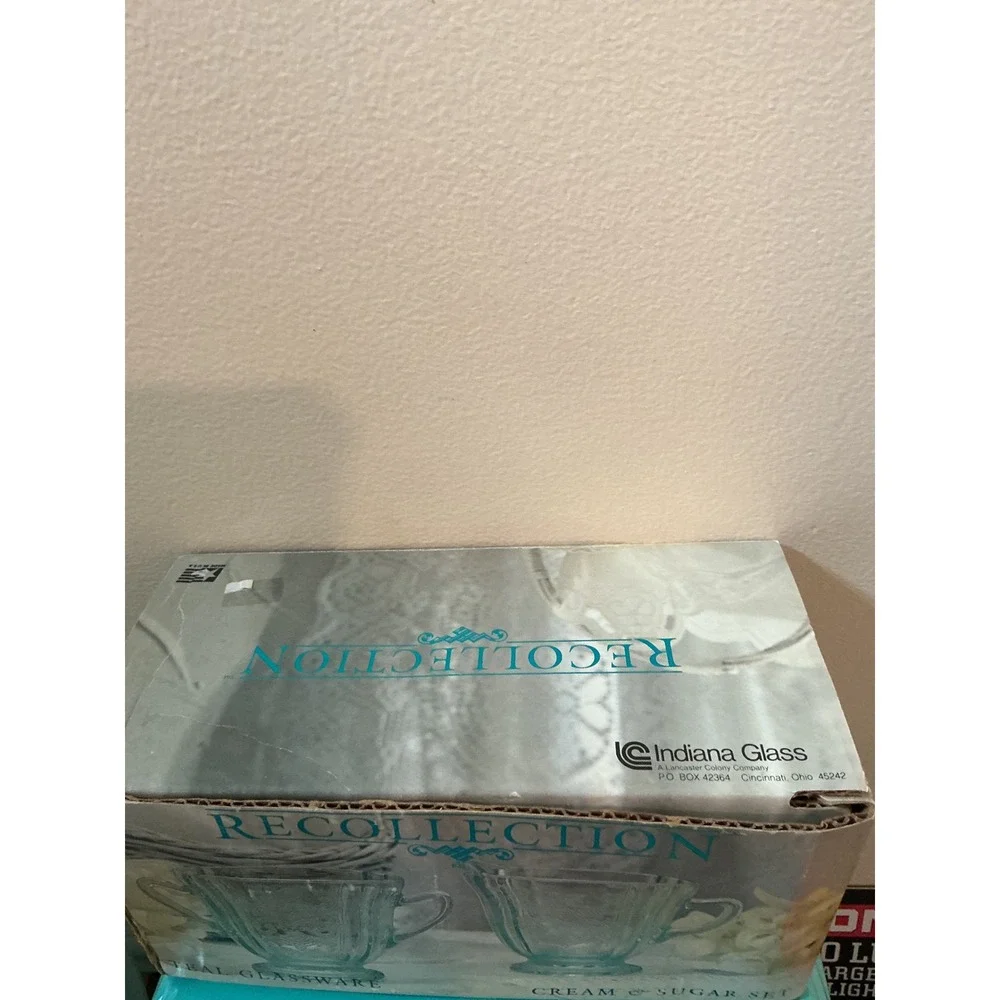 Indiana Glass Recollection Teal Madrid Cream and Sugar Set Vintage‎ Style USA